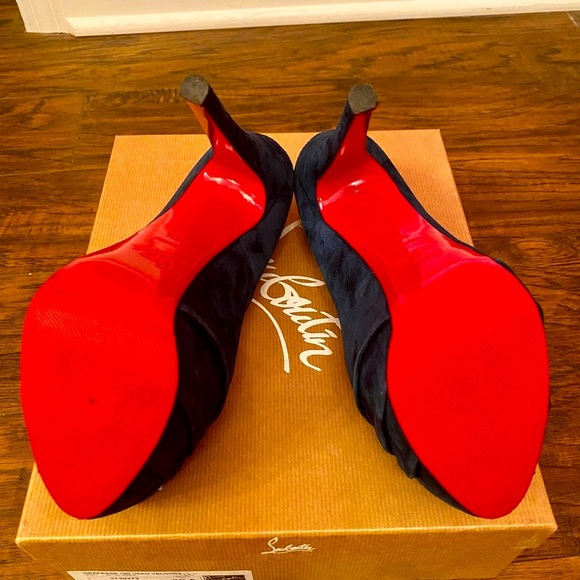 Christian Louboutin Drapesse 160 Suede Teal Peep Toe Heels